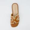 imageCUSHIONAIRE Voyage Cutout Strap Slides for Women Slip On Summer Flats Trendy Footwear Comfortable Vacation Style Sandals for Women 2025Whiskey Woven