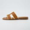 imageCUSHIONAIRE Voyage Cutout Strap Slides for Women Slip On Summer Flats Trendy Footwear Comfortable Vacation Style Sandals for Women 2025Whiskey Woven