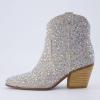 imageCUSHIONAIRE Womens Bravo Rhinestone Western Boots with Memory Foam Sparkly Cowboy Ankle BootiesSilver