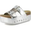 imageCUSHIONAIRE Guru Platform Sandals Women Footwear  Comfortable Genuine Leather Footbed Studded Chunky Slide Summer Sandals for Women 2025Silver