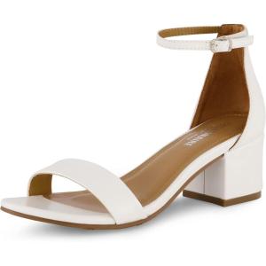 imageCUSHIONAIRE Alba Mid Block Heel Dress Shoes for Women  Open Toe Ankle Strap Heeled Womens Sandals with Memory Foam ComfortWhite