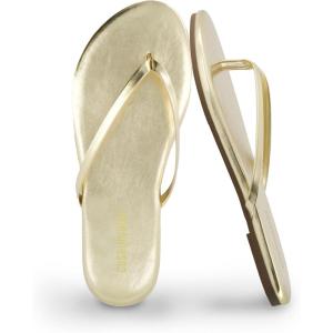 imageCUSHIONAIRE Cruise Flip Flops for Women Footwear  Vacation Beach Essentials  Casual Summer Sandals for Women with Wide WidthGold Smooth
