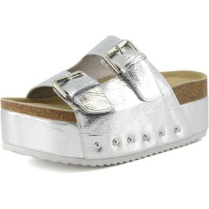imageCUSHIONAIRE Guru Platform Sandals Women Footwear  Comfortable Genuine Leather Footbed Studded Chunky Slide Summer Sandals for Women 2025Silver