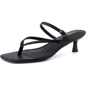 imageCUSHIONAIRE Madrid Kitten Heel Square Toe Womens Sandals  Comfortable Dressy Strappy Heels Sandals for Women Wide Widths AvailableBlack