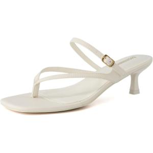 imageCUSHIONAIRE Madrid Kitten Heel Square Toe Womens Sandals  Comfortable Dressy Strappy Heels Sandals for Women Wide Widths AvailableCream
