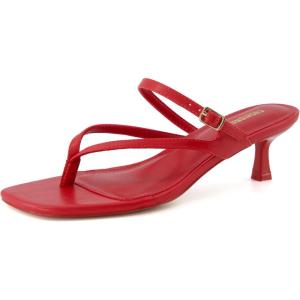 imageCUSHIONAIRE Madrid Kitten Heel Square Toe Womens Sandals  Comfortable Dressy Strappy Heels Sandals for Women Wide Widths AvailableRed