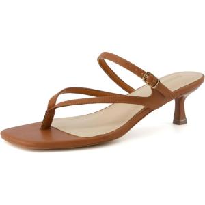imageCUSHIONAIRE Madrid Kitten Heel Square Toe Womens Sandals  Comfortable Dressy Strappy Heels Sandals for Women Wide Widths AvailableWhiskey