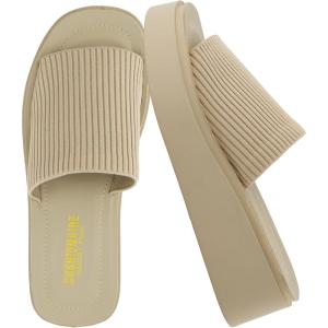 imageCUSHIONAIRE Pim Wedge Chunky Platform Womens Sandals with Stretch Knit Upper ampamp Memory Foam Summer Sandals for WomenTaupe Weave
