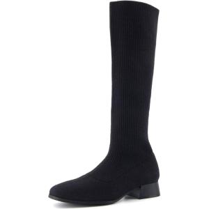 imageCUSHIONAIRE Rialto Womens KneeHigh Stretch Boot  SlipOn Tall Shaft Boot with Memory Foam ampamp Low Block HeelKnit Black