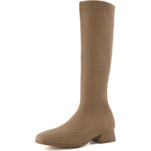 imageCUSHIONAIRE Rialto Womens KneeHigh Stretch Boot  SlipOn Tall Shaft Boot with Memory Foam ampamp Low Block HeelKnit Taupe