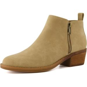 imageCUSHIONAIRE Taco Womens Ankle Bootie  Low Heel Ankle Boots for Women with Memory Foam Comfort Side Zipper and Wide Widths AvailableTan Vegan Suede