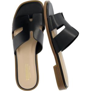 imageCUSHIONAIRE Voyage Cutout Strap Slides for Women Slip On Summer Flats Trendy Footwear Comfortable Vacation Style Sandals for Women 2025Black
