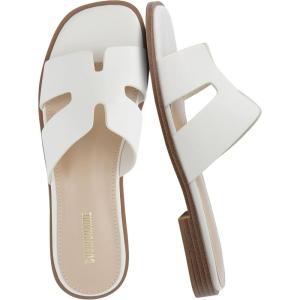 imageCUSHIONAIRE Voyage Cutout Strap Slides for Women Slip On Summer Flats Trendy Footwear Comfortable Vacation Style Sandals for Women 2025Cream