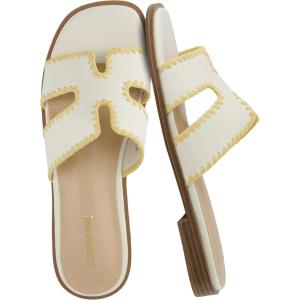 imageCUSHIONAIRE Voyage Cutout Strap Slides for Women Slip On Summer Flats Trendy Footwear Comfortable Vacation Style Sandals for Women 2025Cream Woven