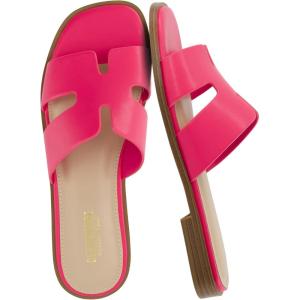 imageCUSHIONAIRE Voyage Cutout Strap Slides for Women Slip On Summer Flats Trendy Footwear Comfortable Vacation Style Sandals for Women 2025Fuchsia