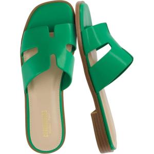 imageCUSHIONAIRE Voyage Cutout Strap Slides for Women Slip On Summer Flats Trendy Footwear Comfortable Vacation Style Sandals for Women 2025Kelly Green