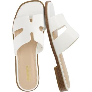 imageCUSHIONAIRE Voyage Cutout Strap Slides for Women Slip On Summer Flats Trendy Footwear Comfortable Vacation Style Sandals for Women 2025White
