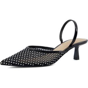 imageCUSHIONAIRE Womens Affair Rhinestone Mesh Kitten Heel Slingback Pumps Memory Foam Wide Widths AvailableBlack Embellish