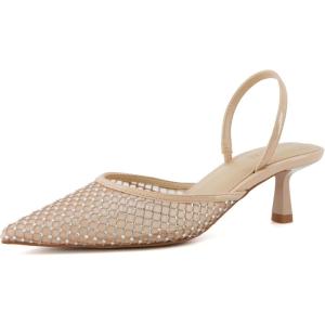imageCUSHIONAIRE Womens Affair Rhinestone Mesh Kitten Heel Slingback Pumps Memory Foam Wide Widths AvailableNude Embellish