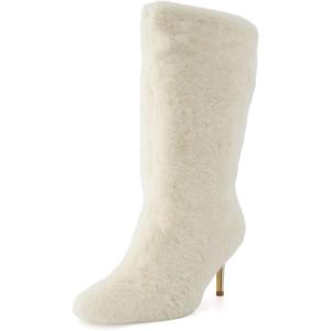 imageCUSHIONAIRE Womens Posh Faux Shearling Furry Boot with Stiletto Heel Memory Foam Wide Widths AvailableBeige Fur