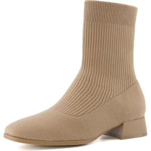 imageCUSHIONAIRE Womens Russel Knit Ankle Boot with Block Heel Memory Foam Wide Widths AvailableKnit Taupe