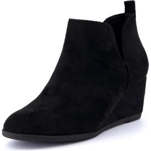 imageCUSHIONAIRE Womens Tito Wedge Bootie  Soft Vegan Suede Memory Foam Wide Width AvailableBlack