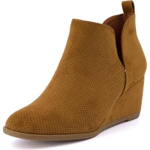 imageCUSHIONAIRE Womens Tito Wedge Bootie  Soft Vegan Suede Memory Foam Wide Width AvailableWhiskey