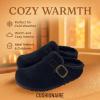 imageCUSHIONAIRE Haven Genuine Leather Clogs for Women  Faux Fur Lined SlipOn Womens Shoes with Cork Footbed and Adjustable BuckleBlack