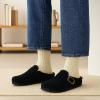 imageCUSHIONAIRE Haven Genuine Leather Clogs for Women  Faux Fur Lined SlipOn Womens Shoes with Cork Footbed and Adjustable BuckleBlack