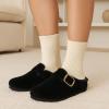 imageCUSHIONAIRE Haven Genuine Leather Clogs for Women  Faux Fur Lined SlipOn Womens Shoes with Cork Footbed and Adjustable BuckleBlack