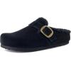 imageCUSHIONAIRE Haven Genuine Leather Clogs for Women  Faux Fur Lined SlipOn Womens Shoes with Cork Footbed and Adjustable BuckleBlack