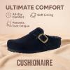 imageCUSHIONAIRE Haven Genuine Leather Clogs for Women  Faux Fur Lined SlipOn Womens Shoes with Cork Footbed and Adjustable BuckleBlack