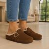 imageCUSHIONAIRE Haven Genuine Leather Clogs for Women  Faux Fur Lined SlipOn Womens Shoes with Cork Footbed and Adjustable BuckleBrown