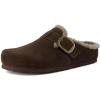 imageCUSHIONAIRE Haven Genuine Leather Clogs for Women  Faux Fur Lined SlipOn Womens Shoes with Cork Footbed and Adjustable BuckleBrown