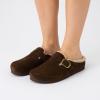 imageCUSHIONAIRE Haven Genuine Leather Clogs for Women  Faux Fur Lined SlipOn Womens Shoes with Cork Footbed and Adjustable BuckleBrown