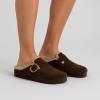 imageCUSHIONAIRE Haven Genuine Leather Clogs for Women  Faux Fur Lined SlipOn Womens Shoes with Cork Footbed and Adjustable BuckleBrown