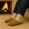 imageCUSHIONAIRE Haven Genuine Leather Clogs for Women  Faux Fur Lined SlipOn Womens Shoes with Cork Footbed and Adjustable BuckleCamel