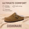 imageCUSHIONAIRE Haven Genuine Leather Clogs for Women  Faux Fur Lined SlipOn Womens Shoes with Cork Footbed and Adjustable BuckleCamel