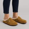 imageCUSHIONAIRE Haven Genuine Leather Clogs for Women  Faux Fur Lined SlipOn Womens Shoes with Cork Footbed and Adjustable BuckleCamel