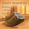 imageCUSHIONAIRE Haven Genuine Leather Clogs for Women  Faux Fur Lined SlipOn Womens Shoes with Cork Footbed and Adjustable BuckleCamel