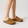 imageCUSHIONAIRE Haven Genuine Leather Clogs for Women  Faux Fur Lined SlipOn Womens Shoes with Cork Footbed and Adjustable BuckleCamel