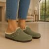 imageCUSHIONAIRE Haven Genuine Leather Clogs for Women  Faux Fur Lined SlipOn Womens Shoes with Cork Footbed and Adjustable BuckleKhaki
