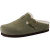imageCUSHIONAIRE Haven Genuine Leather Clogs for Women  Faux Fur Lined SlipOn Womens Shoes with Cork Footbed and Adjustable BuckleKhaki