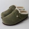 imageCUSHIONAIRE Haven Genuine Leather Clogs for Women  Faux Fur Lined SlipOn Womens Shoes with Cork Footbed and Adjustable BuckleKhaki