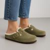 imageCUSHIONAIRE Haven Genuine Leather Clogs for Women  Faux Fur Lined SlipOn Womens Shoes with Cork Footbed and Adjustable BuckleKhaki