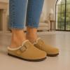 imageCUSHIONAIRE Haven Genuine Leather Clogs for Women  Faux Fur Lined SlipOn Womens Shoes with Cork Footbed and Adjustable BuckleSand