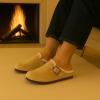imageCUSHIONAIRE Haven Genuine Leather Clogs for Women  Faux Fur Lined SlipOn Womens Shoes with Cork Footbed and Adjustable BuckleSand