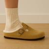 imageCUSHIONAIRE Haven Genuine Leather Clogs for Women  Faux Fur Lined SlipOn Womens Shoes with Cork Footbed and Adjustable BuckleSand