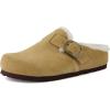 imageCUSHIONAIRE Haven Genuine Leather Clogs for Women  Faux Fur Lined SlipOn Womens Shoes with Cork Footbed and Adjustable BuckleSand