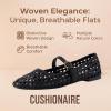 imageCUSHIONAIRE Weston Womens Hand Woven Dressy Ballet Flats  Faux Leather Mary Jane with Adjustable Strap ampamp Memory FoamBlack Woven
